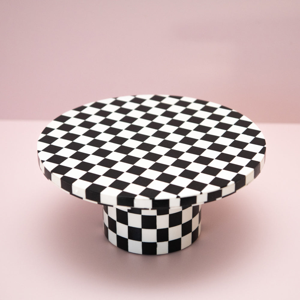 Black and White Checkered Resin Cake Stand Pre-Order