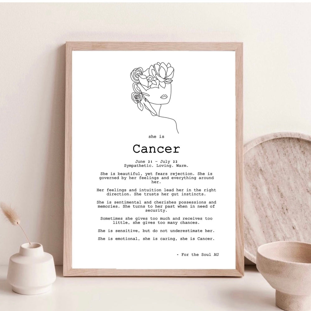 Zodiac Necklace and Print Gift - Cancer