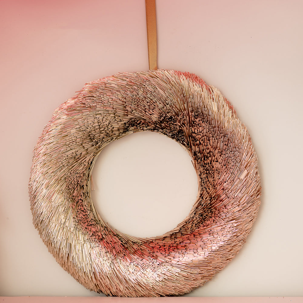Gold/Rose Gold Ombre` Tinsel Christmas Wreath