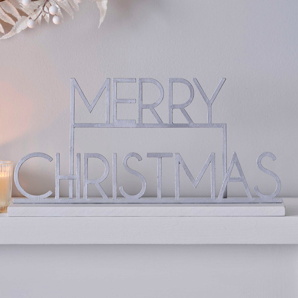 Mantle Decoration Silver Merry Christmas Sign