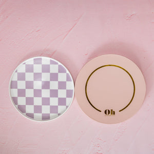 
                  
                    Load image into Gallery viewer, Porcelain Plate - Lilac Checkered (Factory Seconds)
                  
                