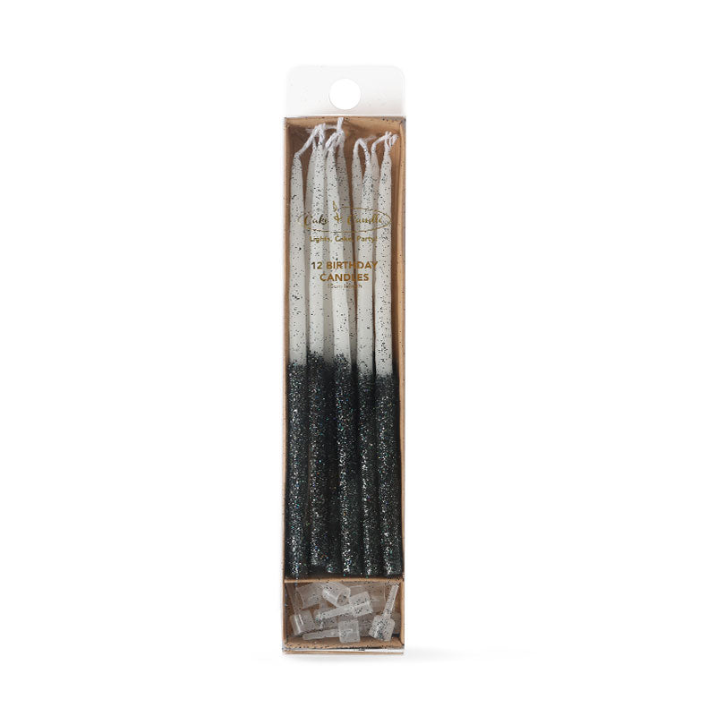 Tall Glitter Dipped Cake Candles - Black