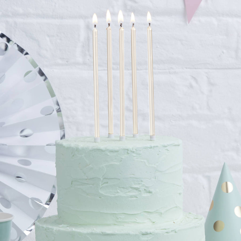 Tall Cake Candles - Pearlised White