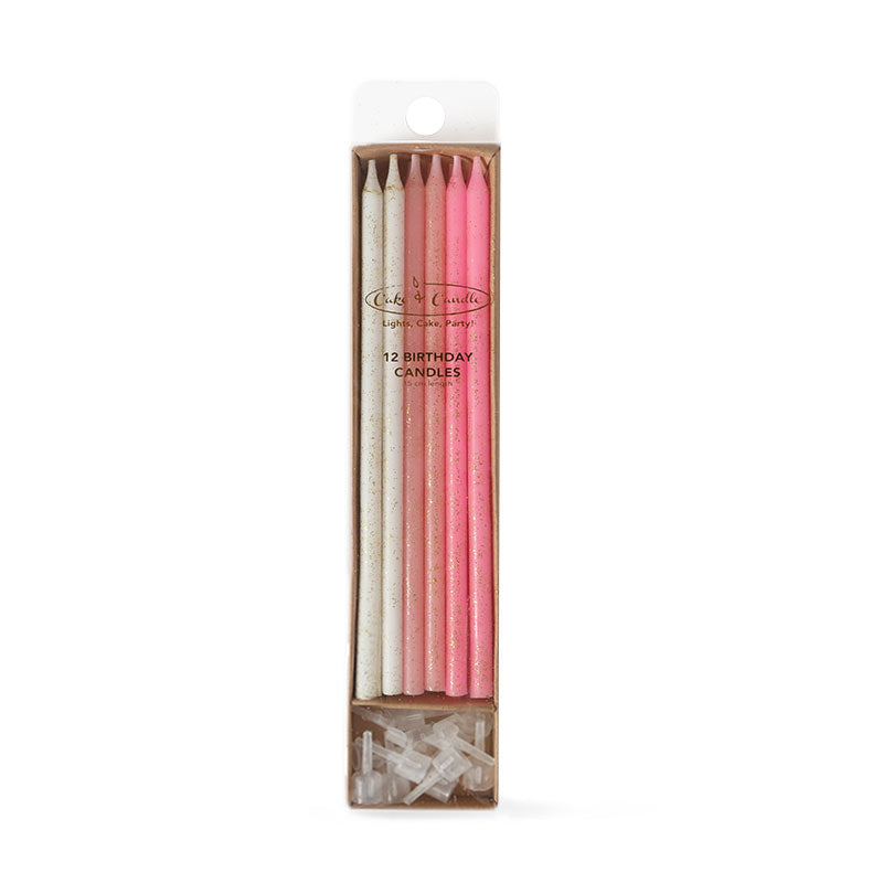 Tall Glitter Cake Candles - Pink