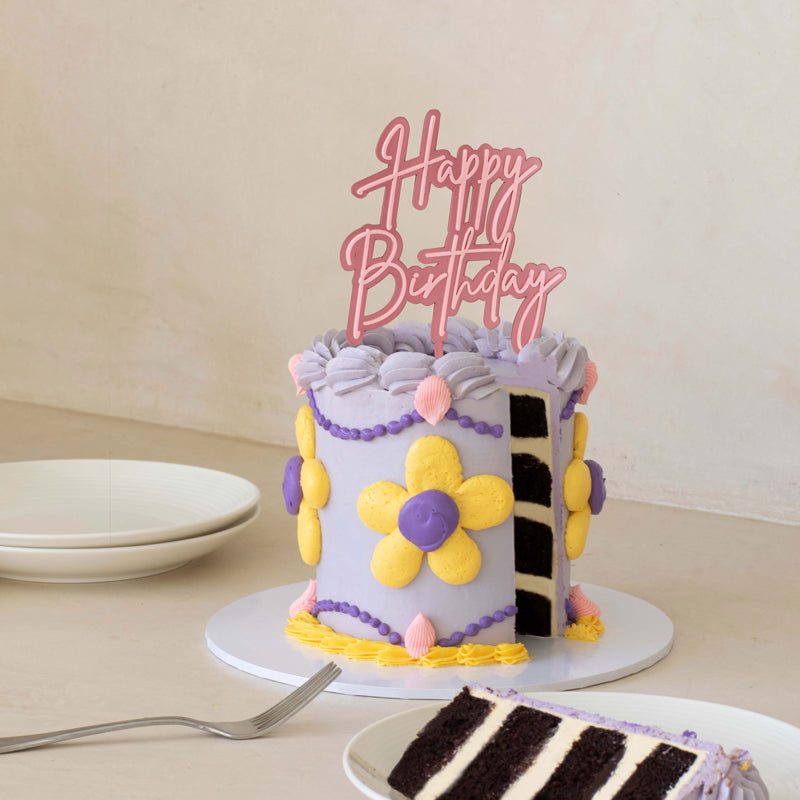 Pink Layered Happy Birthday Cake Topper