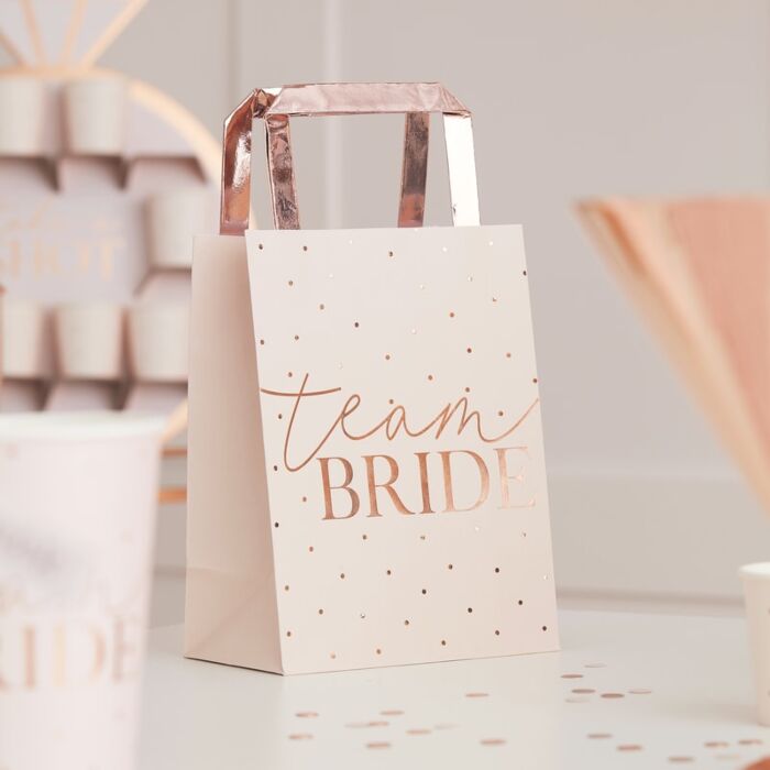 Pink Team Bride Rose Gold Foiled Hens Party Bags