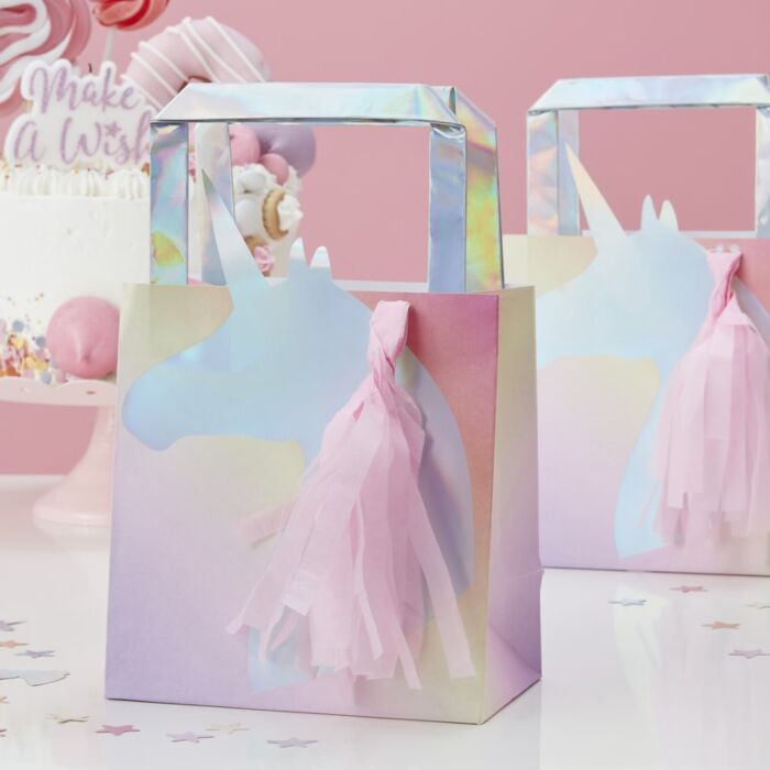 Iridescent Unicorn Tassel Paper Party Bag