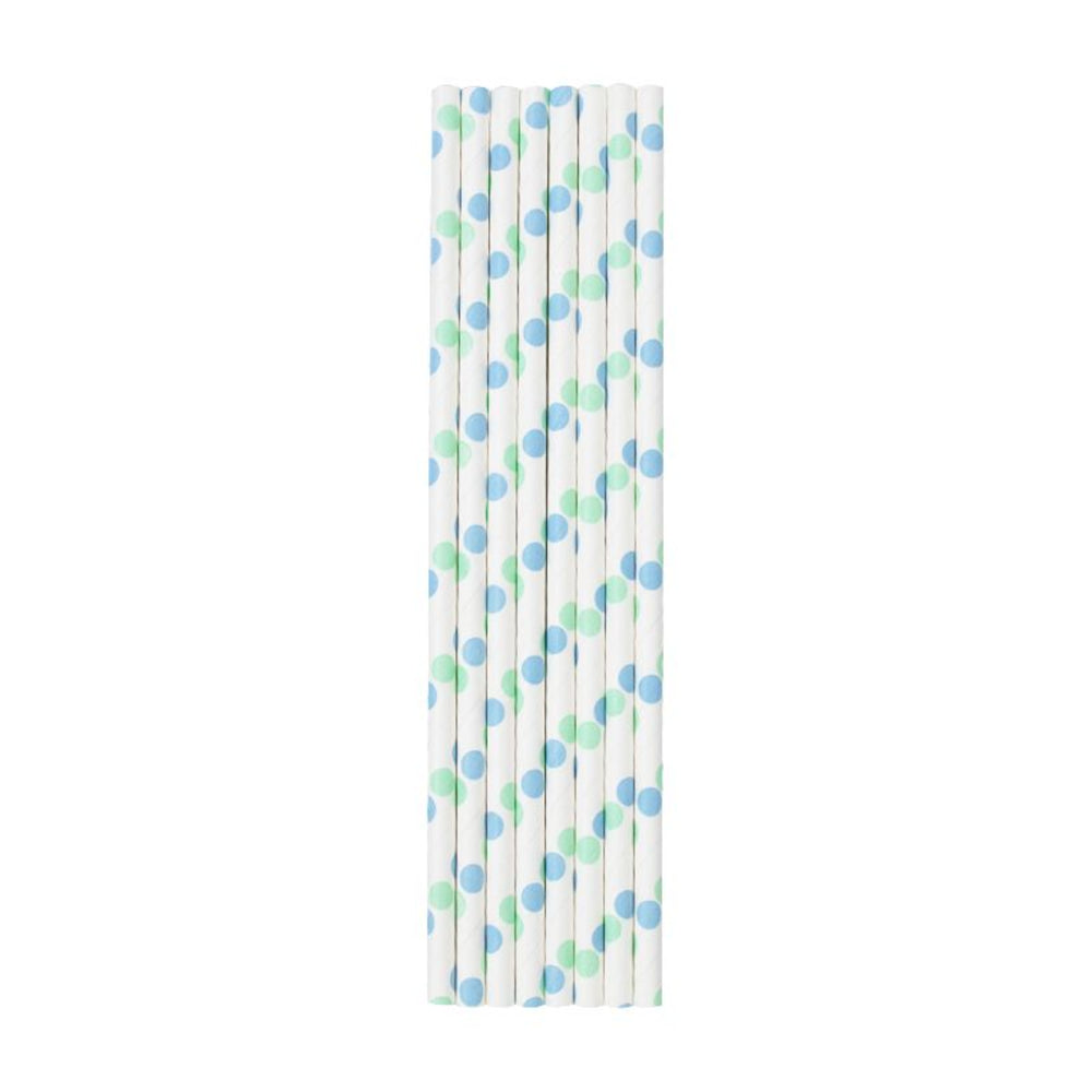 Blue & Green Polka Dot Paper Straws