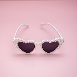 
                  
                    Load image into Gallery viewer, Adult White Pearl Heart Shaped Sunglasses
                  
                