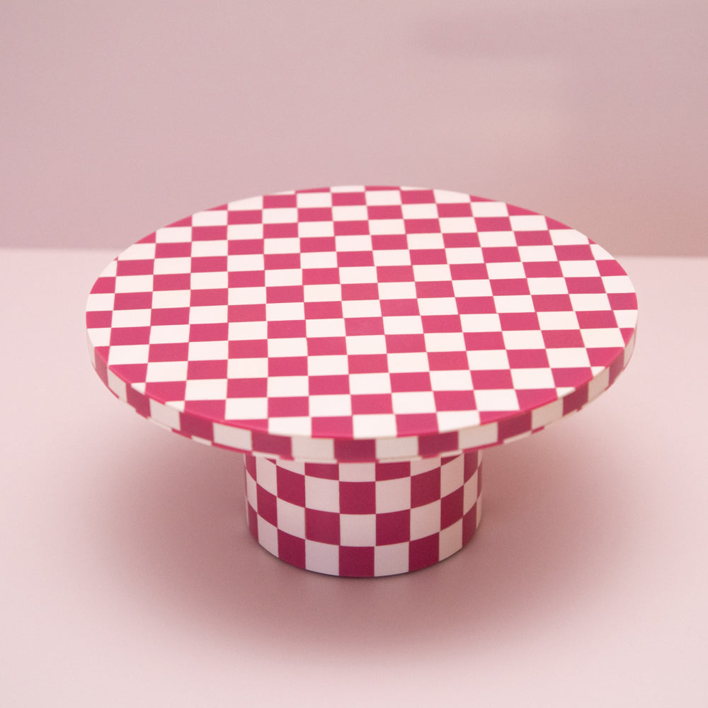 Pink Checkered Resin Cake Stand Pre-Order