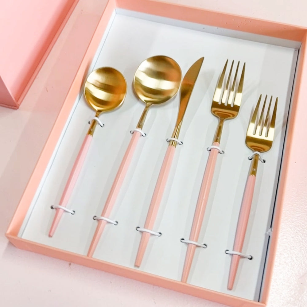Pink And Gold 5 Piece Cutlery Set