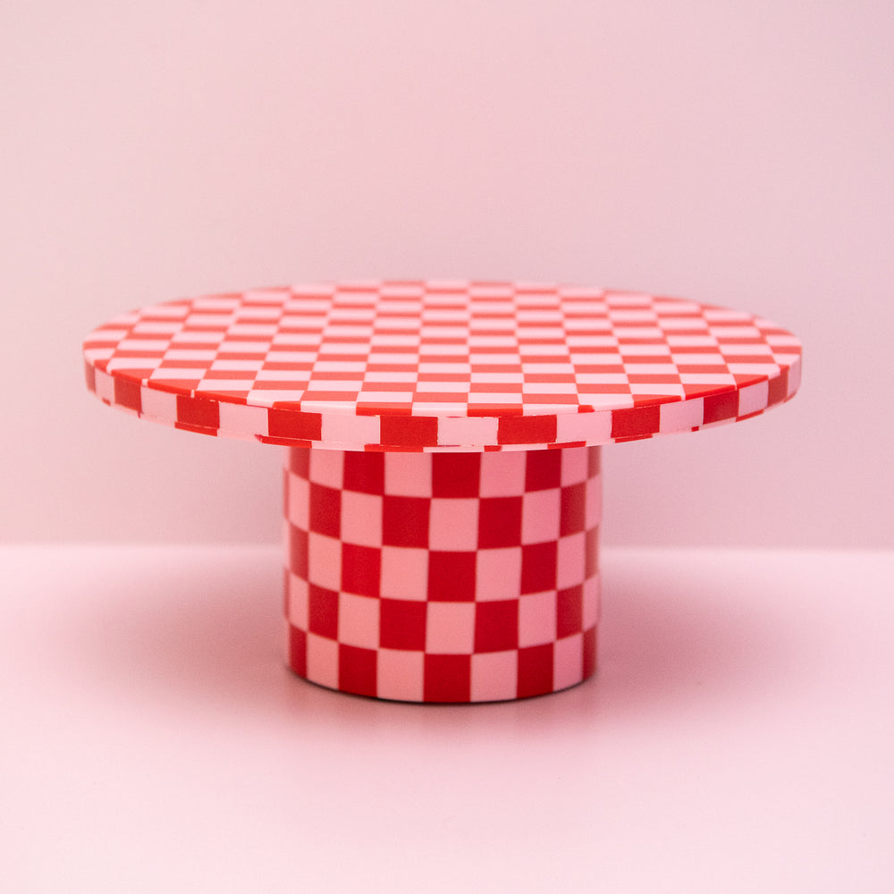 Pink and Red Checkered Resin Cake Stand Pre-Order