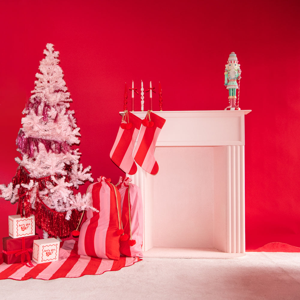 
                  
                    Load image into Gallery viewer, Red Pink Striped Santa Sack
                  
                
