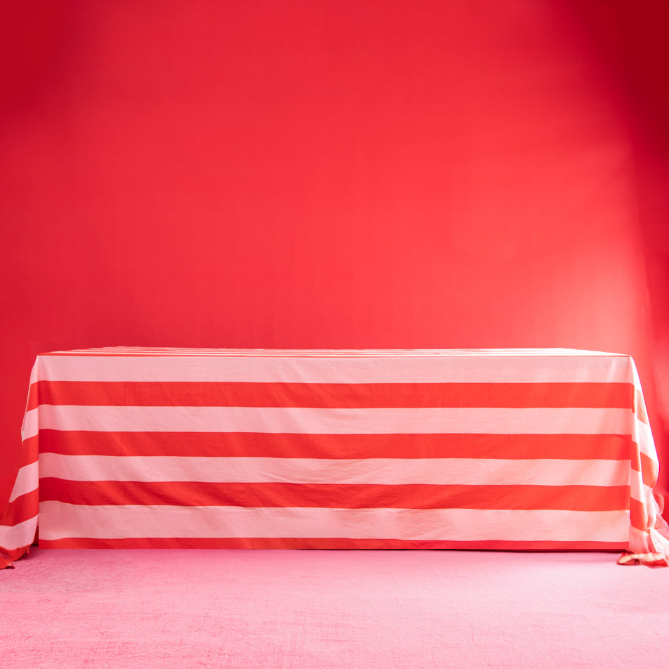 Red Pink Striped Tablecloth