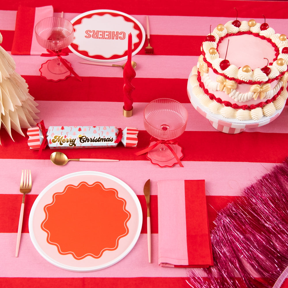 
                  
                    Load image into Gallery viewer, Red Pink Striped Tablecloth
                  
                