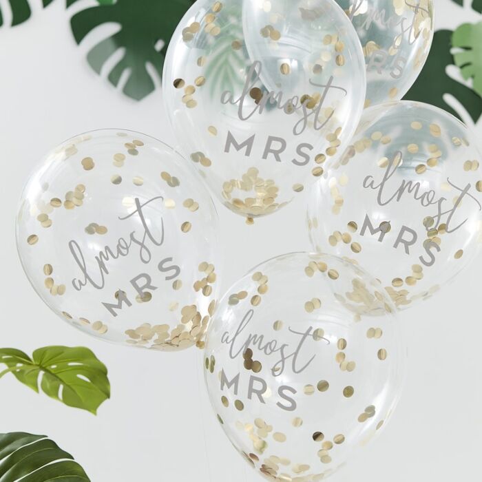
                  
                    Load image into Gallery viewer, Almost Mrs Gold Confetti Hens Party Balloons
                  
                