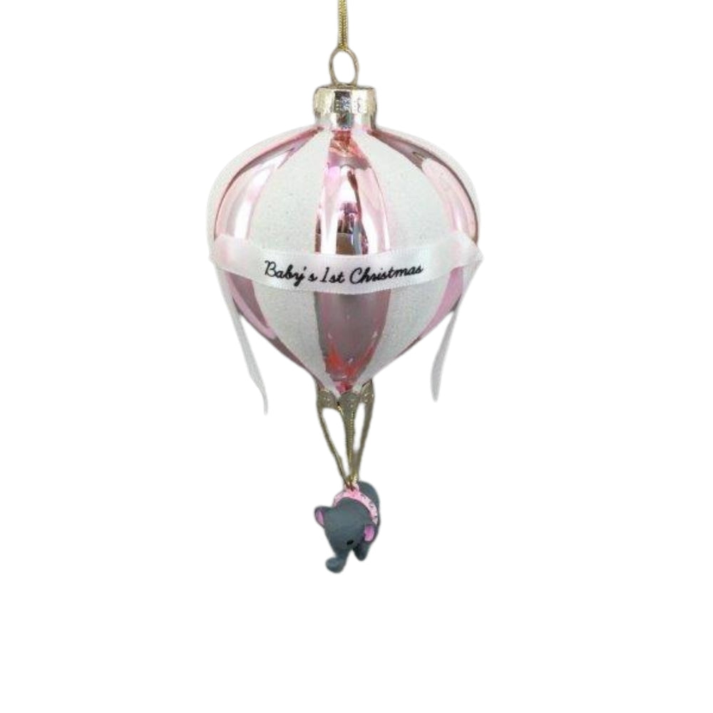Baby's First Christmas Pink Glass Hanging Ornament