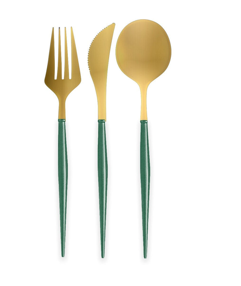 Bella Cutlery Set - Emerald & Gold