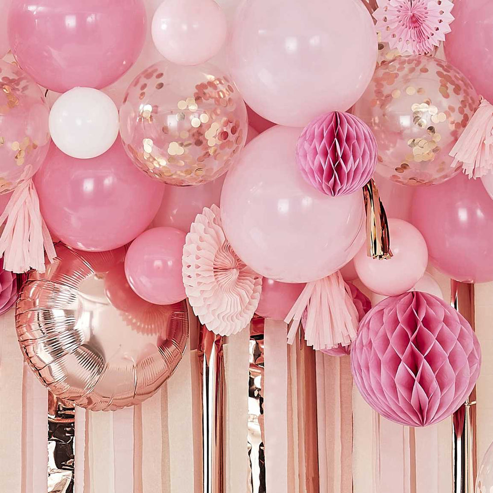 
                  
                    Load image into Gallery viewer, Blush And Peach Balloon And Fan Garland Party Backdrop
                  
                