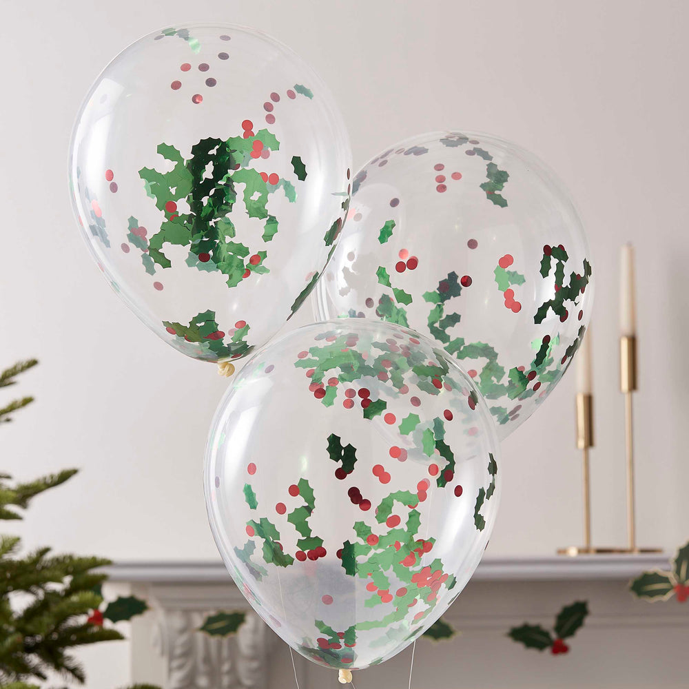 
                  
                    Load image into Gallery viewer, Christmas Holly And Berries Confetti Party Balloons
                  
                