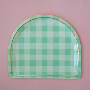 
                  
                    Load image into Gallery viewer, Green Gingham 8 Dinner Plate Set
                  
                