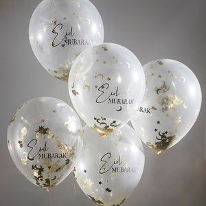 
                  
                    Load image into Gallery viewer, Eid Mubarak Moon &amp;amp; Star Confetti Eid Balloon Bundle
                  
                