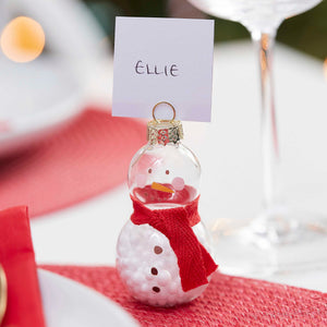 
                  
                    Load image into Gallery viewer, Glass Snowman Christmas Place Card Holders
                  
                