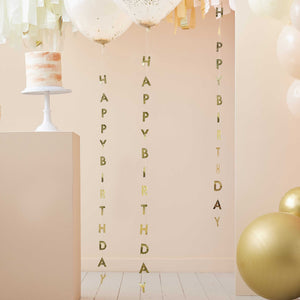 
                  
                    Load image into Gallery viewer, Gold Happy Birthday Balloon Tails
                  
                