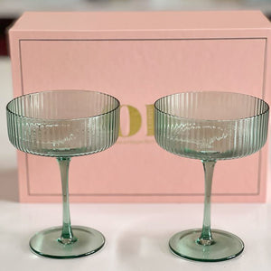 
                  
                    Load image into Gallery viewer, Green Ribbed Champagne Glass (Set Of Two)
                  
                