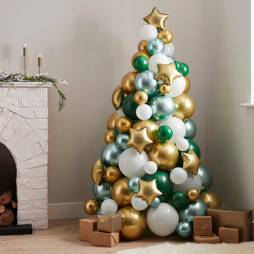 Green, Gold And White Balloon Christmas Tree