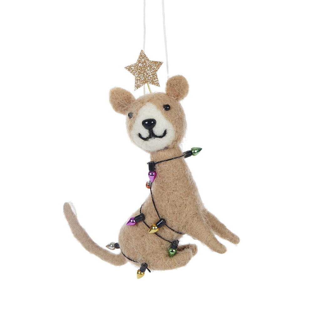 Grey Wool Cat With Lights Hanging Ornament