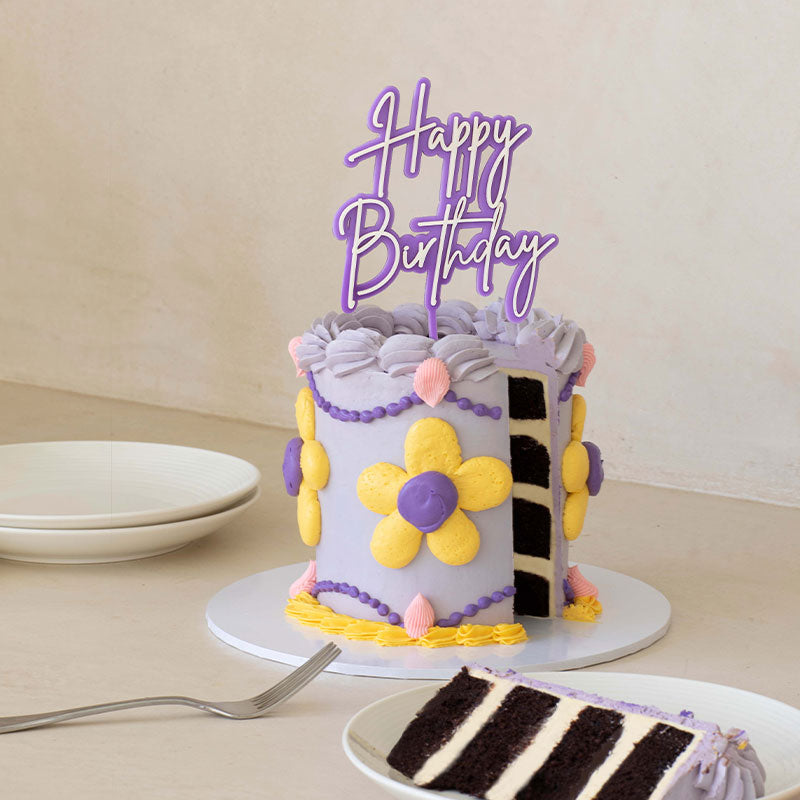 Lilac Layered Happy Birthday Cake Topper