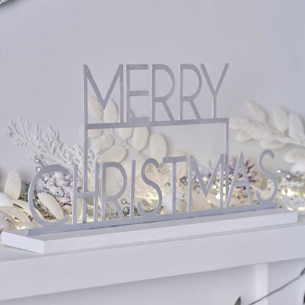 
                  
                    Load image into Gallery viewer, Mantle Decoration Silver Merry Christmas Sign
                  
                