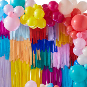
                  
                    Load image into Gallery viewer, Balloon and Streamer Brights Rainbow Party Backdrop
                  
                