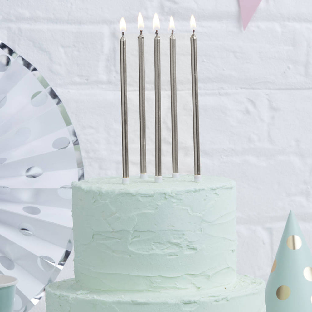 
                  
                    Load image into Gallery viewer, Tall Cake Candles - Silver
                  
                