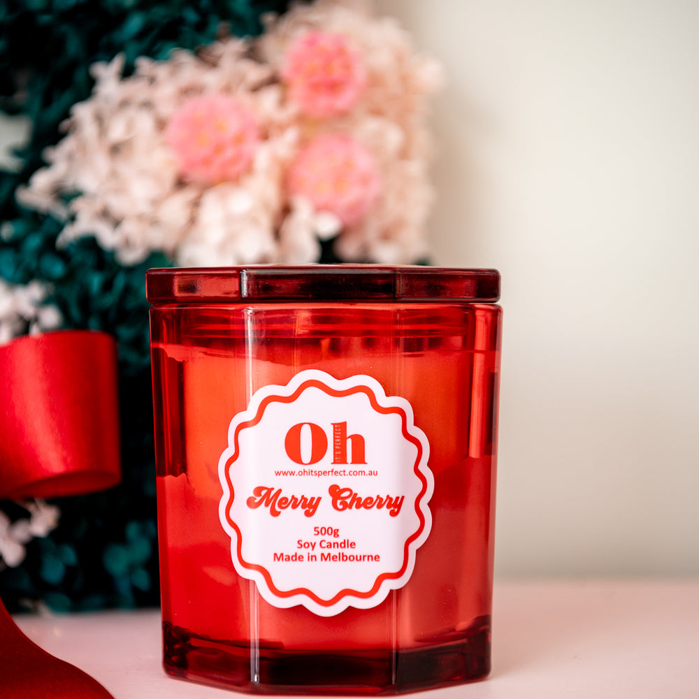 Oh It's Perfect Merry Cherry Glass Vessel Candle 500g