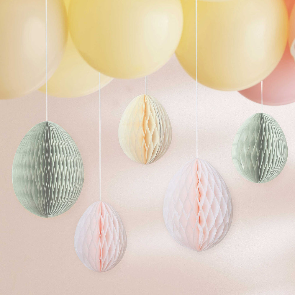 Pastel Honeycomb Hanging Easter Egg Decorations