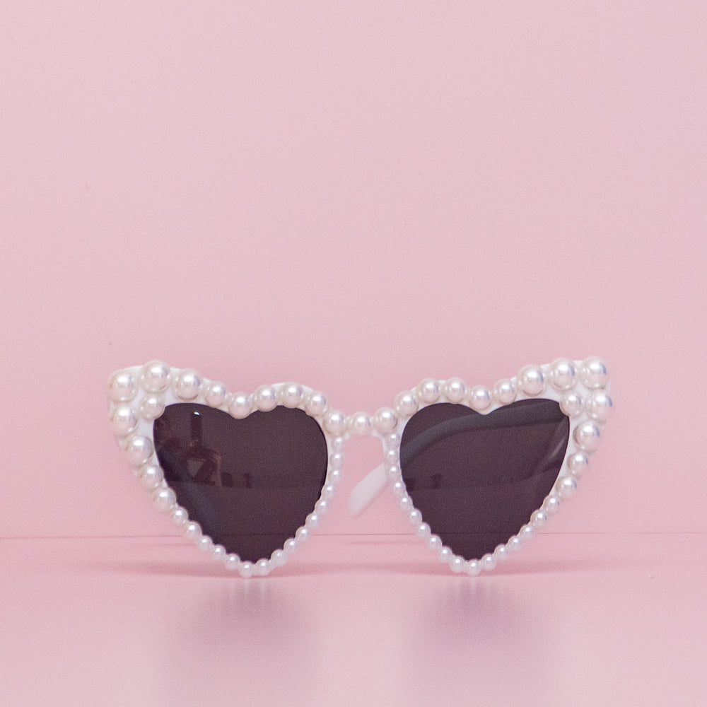 Adult White Pearl Heart Shaped Sunglasses