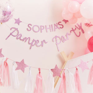 
                  
                    Load image into Gallery viewer, Pink Glitter Personalised Pamper Party Banner
                  
                