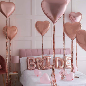 
                  
                    Load image into Gallery viewer, Rose Gold Bride and Heart Balloons Room Decoration Kit
                  
                