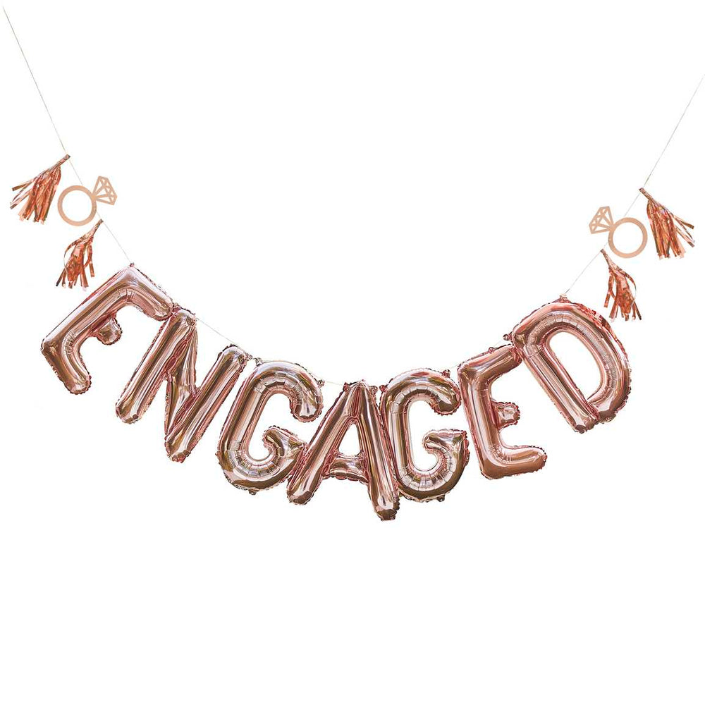 
                  
                    Load image into Gallery viewer, Rose Gold Engaged Balloon Bunting
                  
                