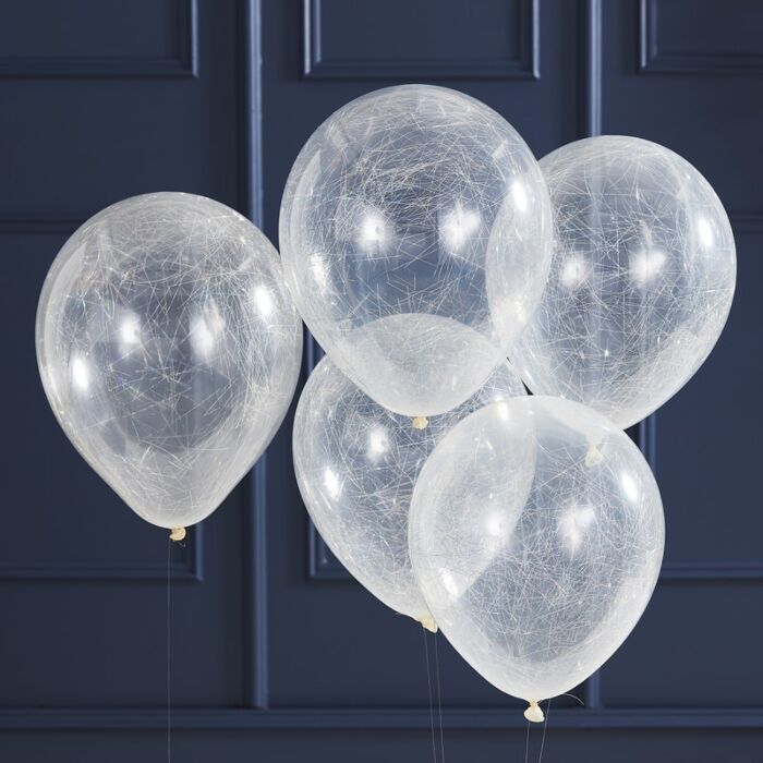 Silver Angel Hair Confetti Balloons