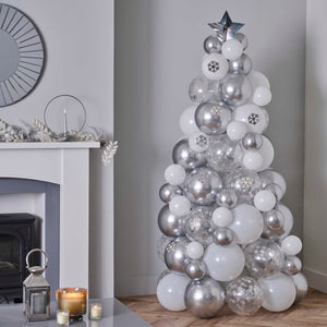 
                  
                    Load image into Gallery viewer, Silver, Chrome &amp;amp; Confetti Balloon Christmas Tree
                  
                