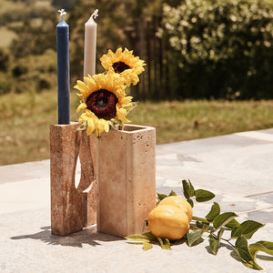 
                  
                    Load image into Gallery viewer, Abstract Travertine Candle Stick Holders
                  
                