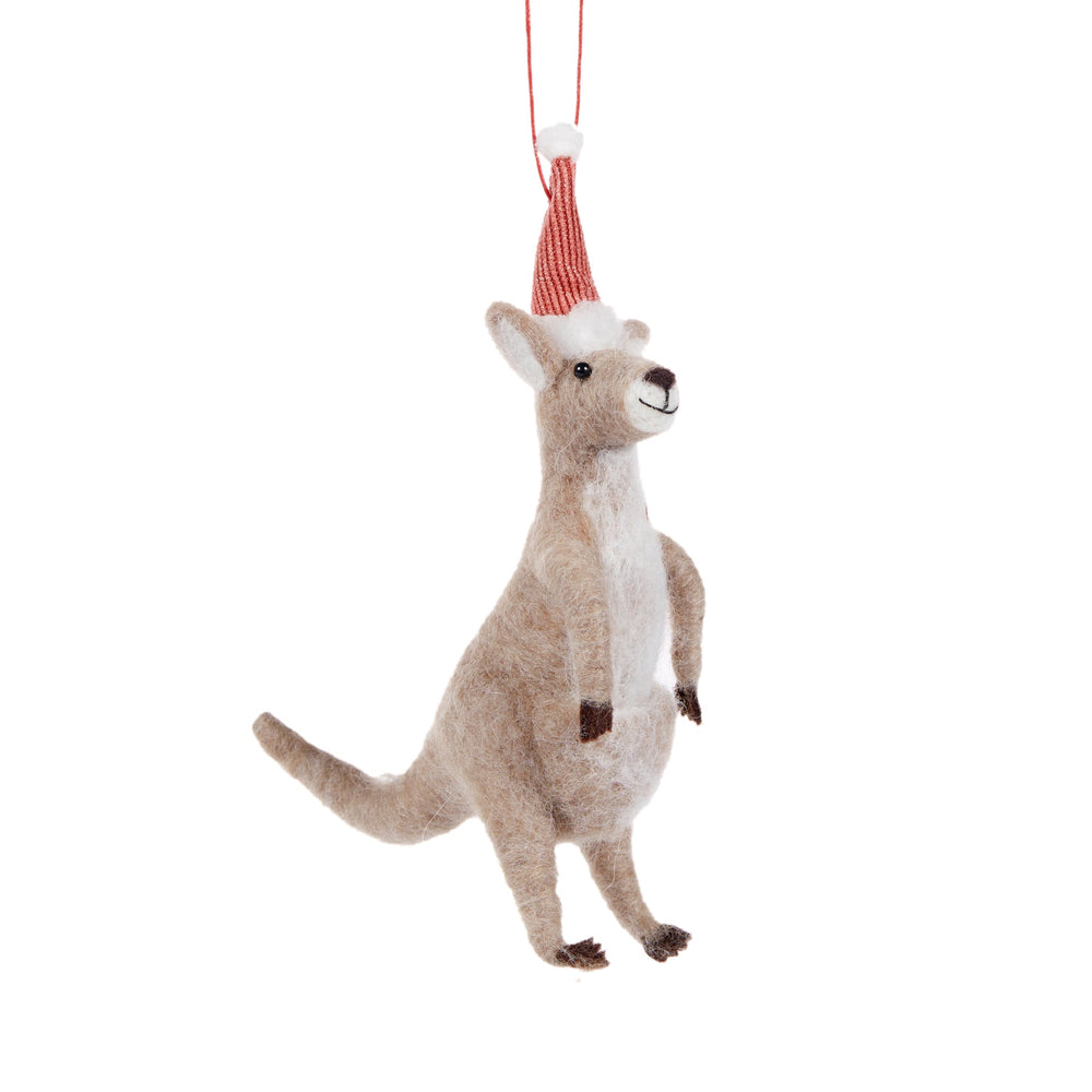 Wool Kangaroo With Santa Hat Hanging Ornament
