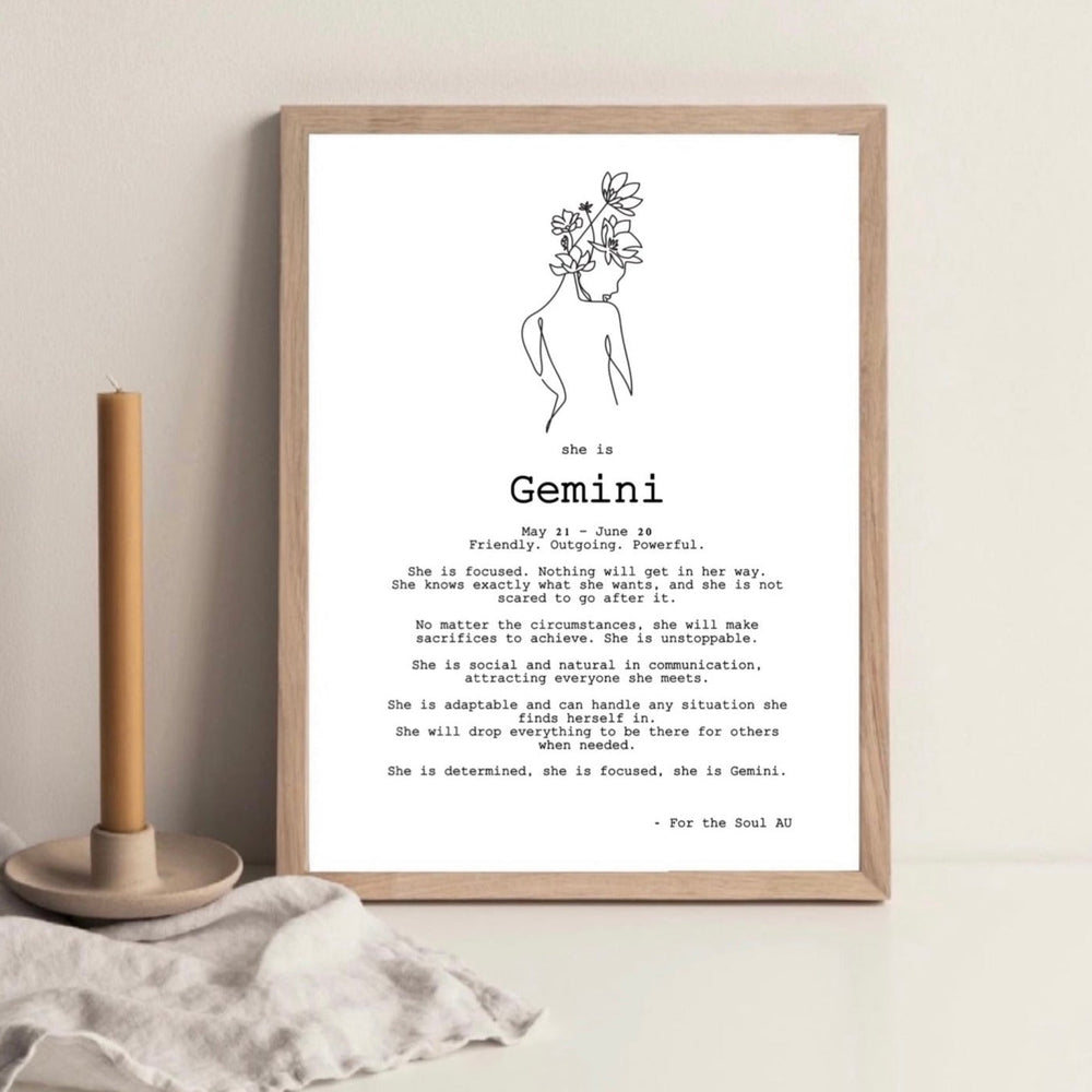 Zodiac Necklace and Print Gift - Gemini