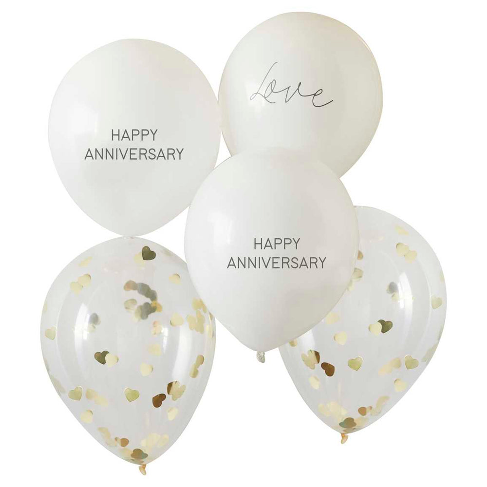 
                  
                    Load image into Gallery viewer, White and Gold Confetti Happy Anniversary Balloons
                  
                