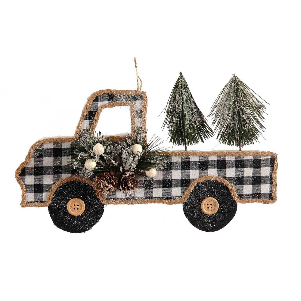 Black Check Truck With Christmas Trees