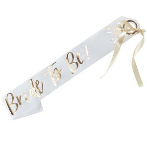 
                  
                    Load image into Gallery viewer, White And Gold Bride To Be Hens Party Sash
                  
                