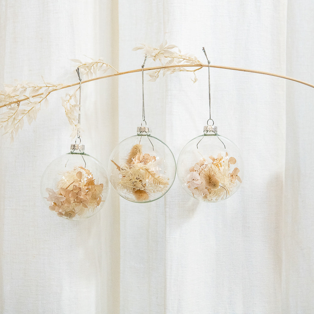 Dried Flower Glass Bauble Ornaments – Neutrals